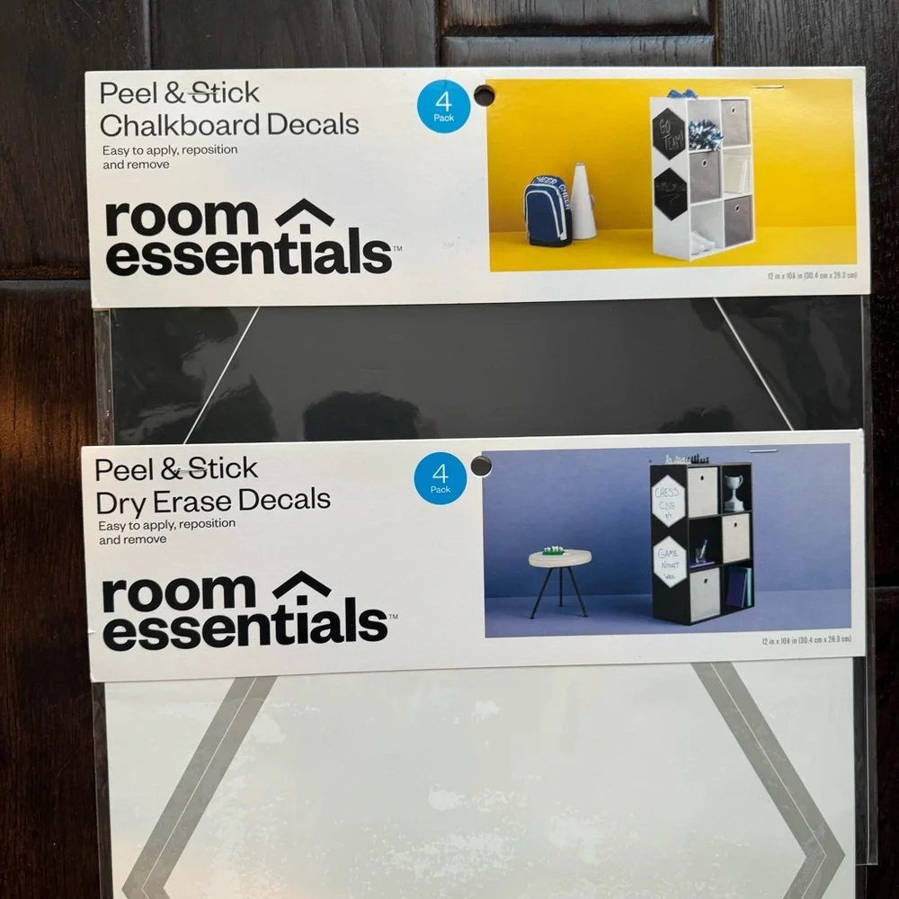 Room Essentials Peel & Stick White Black Dry Erase Board Decals 2 Pack (4 Ea)